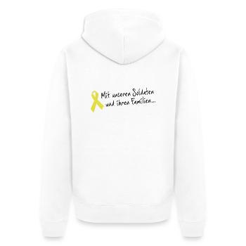 Gelbe Schleife - Solidaritaet mit unseren Soldaten - Unisex Premium Bio Zip Hoodie - Weiß - Hinten - Thijin (182cm)