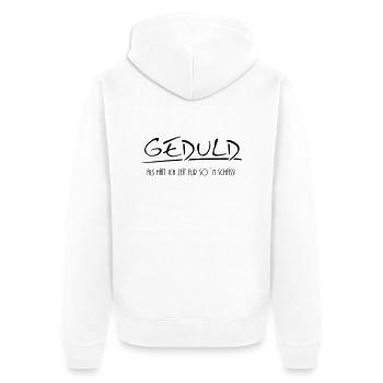 geduld - Unisex Premium Organic Zip Hoodie - white - Back - Thijin (182cm)