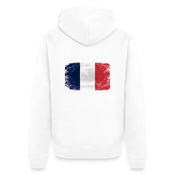 France Flag - Vintage Look - Unisex Premium Bio Zip Hoodie - Weiß - Hinten - Thijin (182cm)