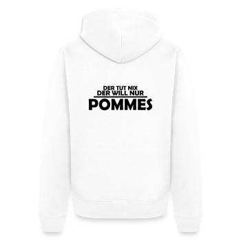 der tut nix, der will nur pommes - Unisex Premium Bio Zip Hoodie - Weiß - Hinten - Thijin (182cm)