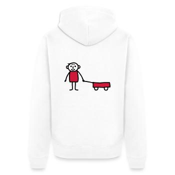 Junge mit Bollerwagen - V2 - Unisex Premium Bio Zip Hoodie - Weiß - Hinten - Thijin (182cm)