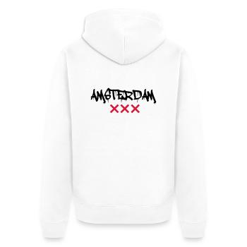 amsterdam - Unisex Premium Bio Zip Hoodie - Weiß - Hinten - Thijin (182cm)