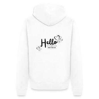Hello enjoy your life - Unisex Premium Bio Zip Hoodie - Weiß - Hinten - Thijin (182cm)