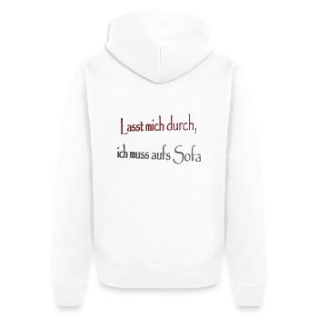 Lasst mich durch ich muss aufs Sofa - Unisex Premium Bio Zip Hoodie - Weiß - Hinten - Thijin (182cm)