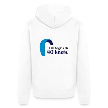 Life begins at 40 knots - Unisex Premium Bio Zip Hoodie - Weiß - Hinten - Thijin (182cm)