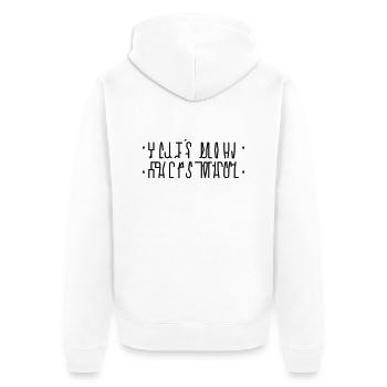 Hidden Message (Halt's Maul) - Unisex Premium Bio Zip Hoodie - Weiß - Hinten - Thijin (182cm)
