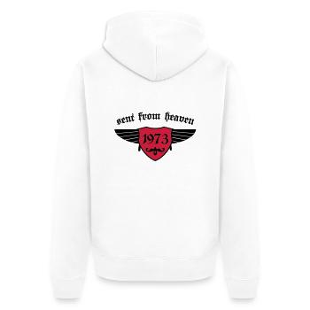 Geburtstag - sent from heaven 1973 - Unisex Premium Bio Zip Hoodie - Weiß - Hinten - Thijin (182cm)