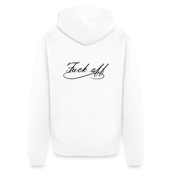 fuck off shirt provokativ 1c vektor - Unisex Premium Bio Zip Hoodie - Weiß - Hinten - Thijin (182cm)