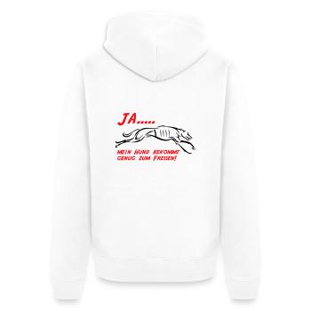 Mein Hund bekommt genug zu fressen - Unisex Premium Bio Zip Hoodie - Weiß - Hinten - Thijin (182cm)