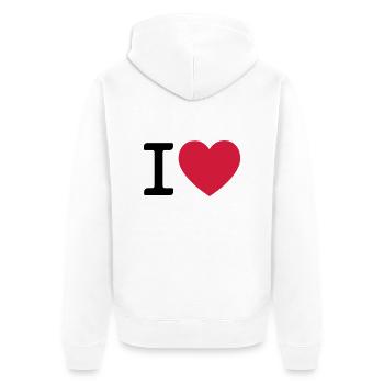 I LOVE Herz // Liebe // Valentinstag // Geburtstag - Unisex Premium Bio Zip Hoodie - Weiß - Hinten - Thijin (182cm)