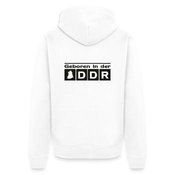 Geboren in der DDR - Unisex Premium Bio Zip Hoodie - Weiß - Hinten - Thijin (182cm)