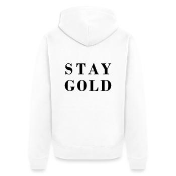 stay gold - Unisex Premium Bio Zip Hoodie - Weiß - Hinten - Thijin (182cm)