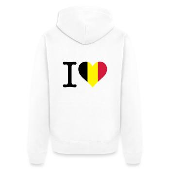 Ich liebe Belgien - Unisex Premium Bio Zip Hoodie - Weiß - Hinten - Thijin (182cm)