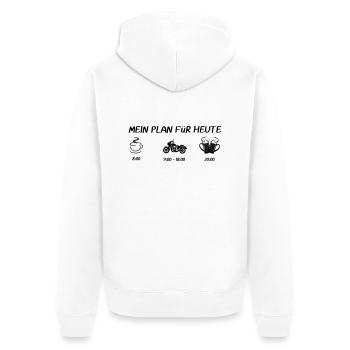 MEIN PLAN Für HEUTE Motorrad - Unisex Premium Bio Zip Hoodie - Weiß - Hinten - Thijin (182cm)