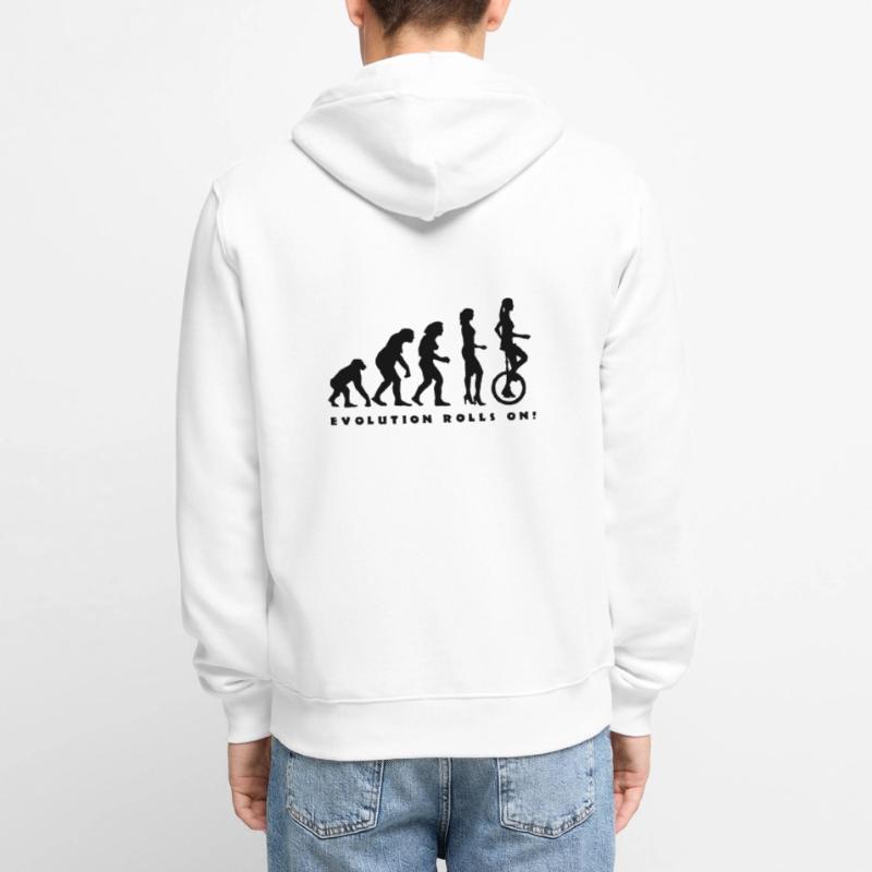 evolution_einradfahrerin_1c_b Unisex Premium Bio Zip Hoodie