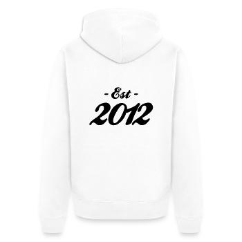 Birth - Established 2012 - Unisex Premium Organic Zip Hoodie - white - Back - Thijin (182cm)