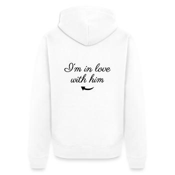 In love with him - Unisex Premium Bio Zip Hoodie - Weiß - Hinten - Thijin (182cm)