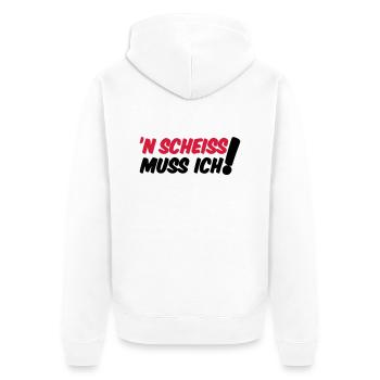 'N SCHEISS MUSS ICH! - Unisex Premium Bio Zip Hoodie - Weiß - Hinten - Thijin (182cm)