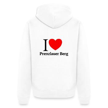 I LOVE PBERG - Unisex Premium Bio Zip Hoodie - Weiß - Hinten - Thijin (182cm)