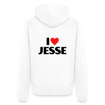 I Love Jesse Red Heart Love Fan Gift - Unisex Premium Organic Zip Hoodie - white - Back - Thijin (182cm)