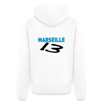 marseille_13 OM - Unisex Premium Bio Zip Hoodie - Weiß - Hinten - Thijin (182cm)