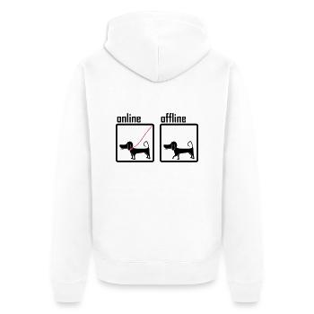 online / offline (Hund) - Unisex Premium Bio Zip Hoodie - Weiß - Hinten - Thijin (182cm)