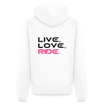 Pferde Live Love Ride Pferde Shirt - Unisex Premium Organic Zip Hoodie - white - Back - Thijin (182cm)