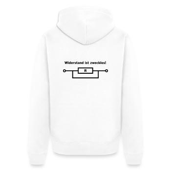 Widerstand ist zwecklos! - Unisex Premium Bio Zip Hoodie - Weiß - Hinten - Thijin (182cm)