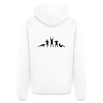 Sport - Mann Fitness - Unisex Premium Bio Zip Hoodie - Weiß - Hinten - Thijin (182cm)