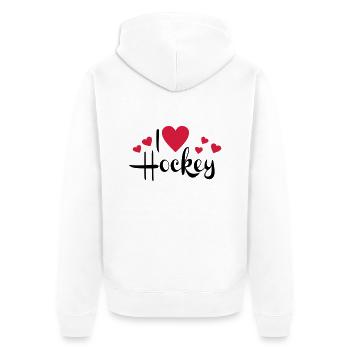 I love Hockey - Unisex Premium Bio Zip Hoodie - Weiß - Hinten - Thijin (182cm)