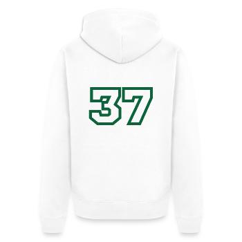 Nummer 37 grüner Sport - Unisex Premium Bio Zip Hoodie - Weiß - Hinten - Thijin (182cm)