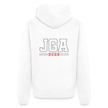 JGA 2025 Kontur Junggesellenabschied - Unisex Premium Bio Zip Hoodie - Weiß - Hinten - Thijin (182cm)