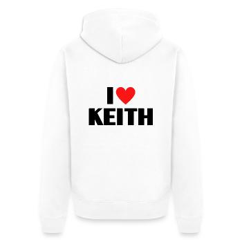 I love Keith Rotes Herz Liebe Fan Geschenk - Unisex Premium Bio Zip Hoodie - Weiß - Hinten - Thijin (182cm)