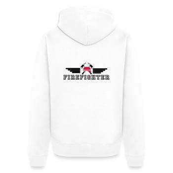 FIrefighter Logo mit Helm und Axt mit Wings - Unisex Premium Bio Zip Hoodie - Weiß - Hinten - Thijin (182cm)