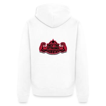 only_the_strong_survive_pr2 - Unisex Premium Bio Zip Hoodie - Weiß - Hinten - Thijin (182cm)