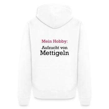 Mettigel - Unisex Premium Bio Zip Hoodie - Weiß - Hinten - Thijin (182cm)