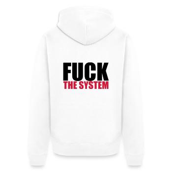 Fuck The System - Unisex Premium Organic Zip Hoodie - white - Back - Thijin (182cm)