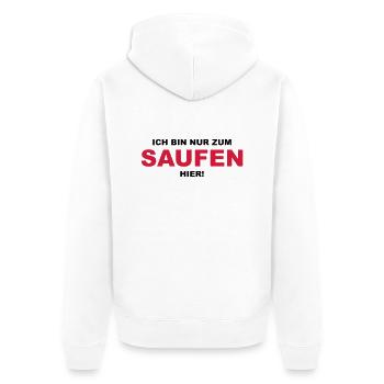 Ich bin nur zum saufen hier - Unisex Premium Bio Zip Hoodie - Weiß - Hinten - Thijin (182cm)