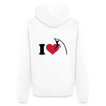 Stabhochsprung - Unisex Premium Bio Zip Hoodie - Weiß - Hinten - Thijin (182cm)