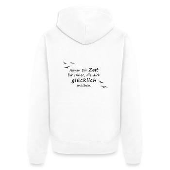 Nimm Dir Zeit - Unisex Premium Bio Zip Hoodie - Weiß - Hinten - Thijin (182cm)