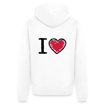 I love heart - Unisex Premium Bio Zip Hoodie - Weiß - Hinten - Thijin (182cm)