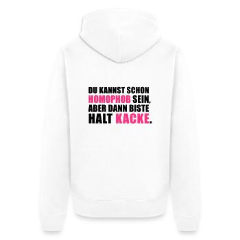 Homophobie is' Kacke - Unisex Premium Bio Zip Hoodie - Weiß - Hinten - Thijin (182cm)
