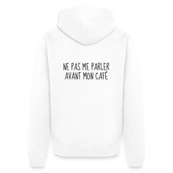 Café - Matin - Citation - Humour - Comique - Fun - Veste à capuche bio Premium Unisexe - blanc - Dos - Thijin (182cm)