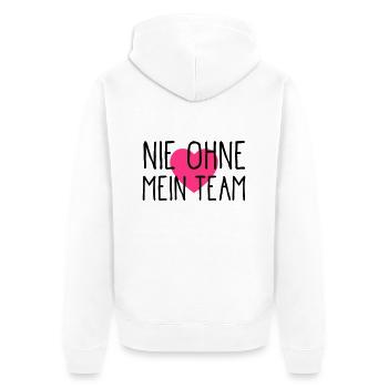 nie ohne mein team herz - Unisex Premium Bio Zip Hoodie - Weiß - Hinten - Thijin (182cm)