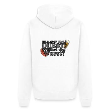 Hast Du Durst Willst Du Wurst - Unisex Premium Bio Zip Hoodie - Weiß - Hinten - Thijin (182cm)
