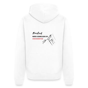freiheit wird in höhenmeter gemessen - Unisex Premium Bio Zip Hoodie - Weiß - Hinten - Thijin (182cm)