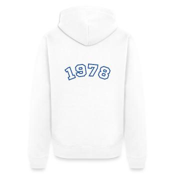 1978 Sport Blau - Unisex Premium Bio Zip Hoodie - Weiß - Hinten - Thijin (182cm)