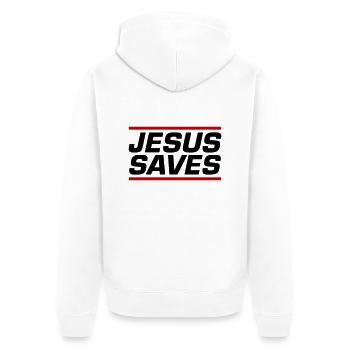 Jesus Rettet Bibelvers - Unisex Premium Bio Zip Hoodie - Weiß - Hinten - Thijin (182cm)