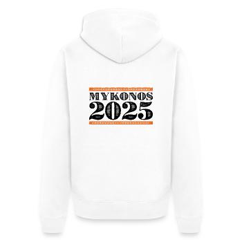 Mykonos 2025 - Unisex Premium Bio Zip Hoodie - Weiß - Hinten - Thijin (182cm)