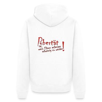 Pubertät ist, wenn Eltern anfangen schwierig zu - Unisex Premium Bio Zip Hoodie - Weiß - Hinten - Thijin (182cm)